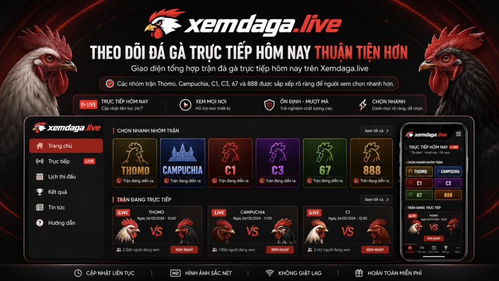 Giao diện tổng hợp trận đá gà trực tiếp hôm nay trên Xemdaga